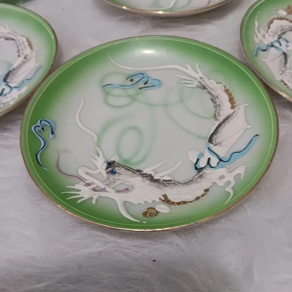 Vintage Hand Decorated Japan Green Moriage Dragon tea set